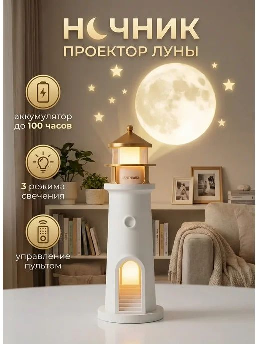 Ночник детский проектор маяк луна с пультом #1