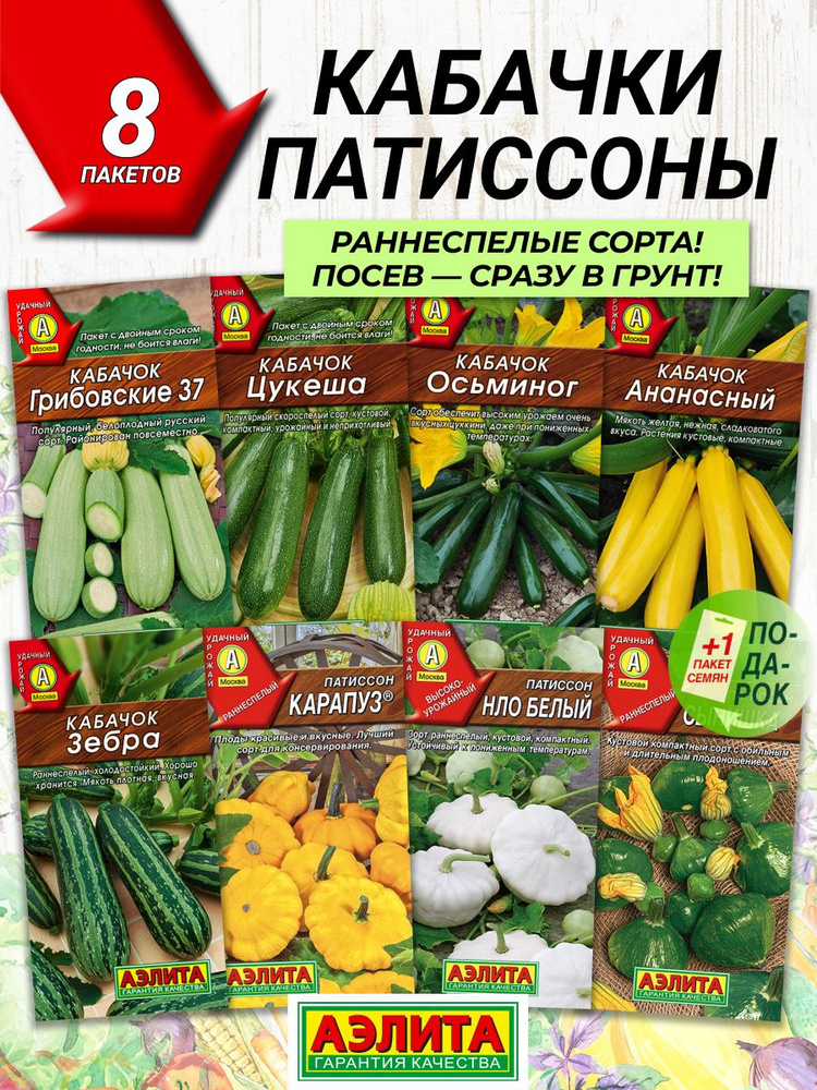 Набор семян Кабачки и Патиссоны 8 сортов #1