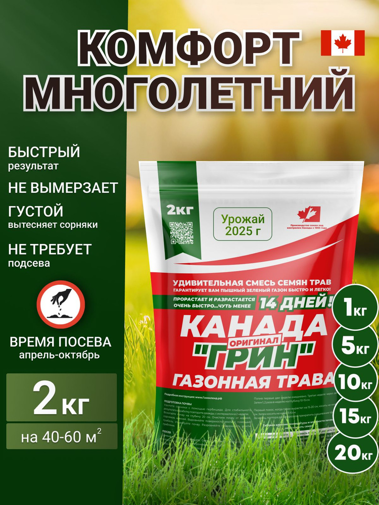 Семена газонной травы, травосмесь "Комфорт Многолетний" газон 2 кг #1