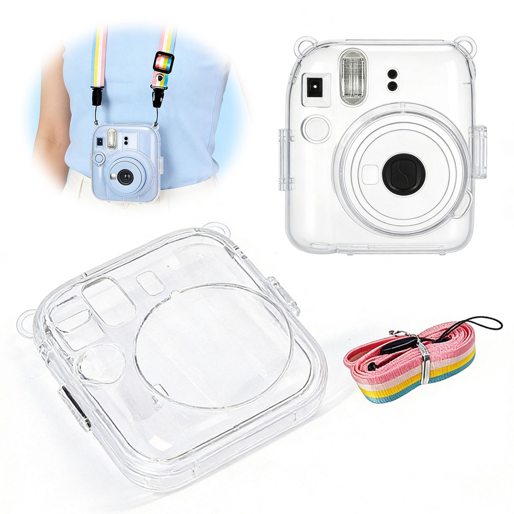 Прозрачный жёсткий чехол для Fujifilm Instax Mini 13 съёмный с ремнём #1