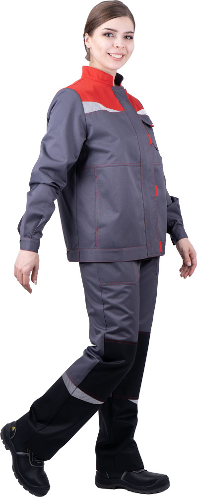 Костюм женский КМ-10 Люкс, тк.Смесовая,220, брюки, серый/красный/черный  #1