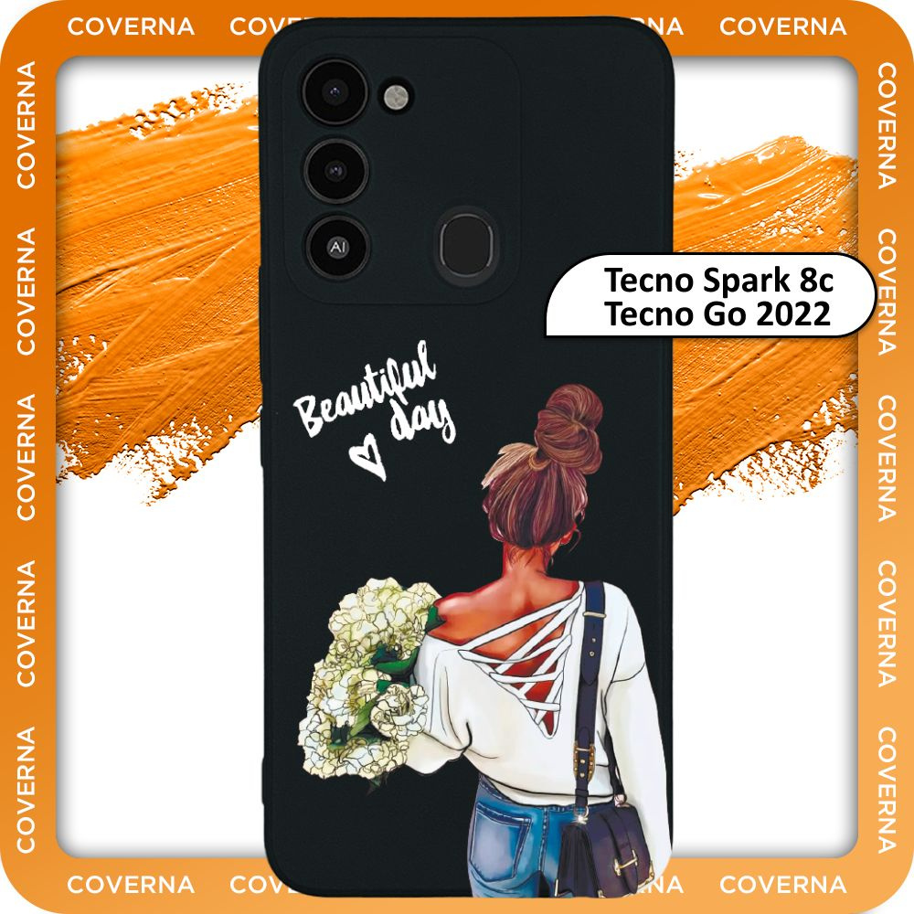 Чехол силиконовый с рисунком девушка с цветами на Tecno Spark 8c, Go ...
