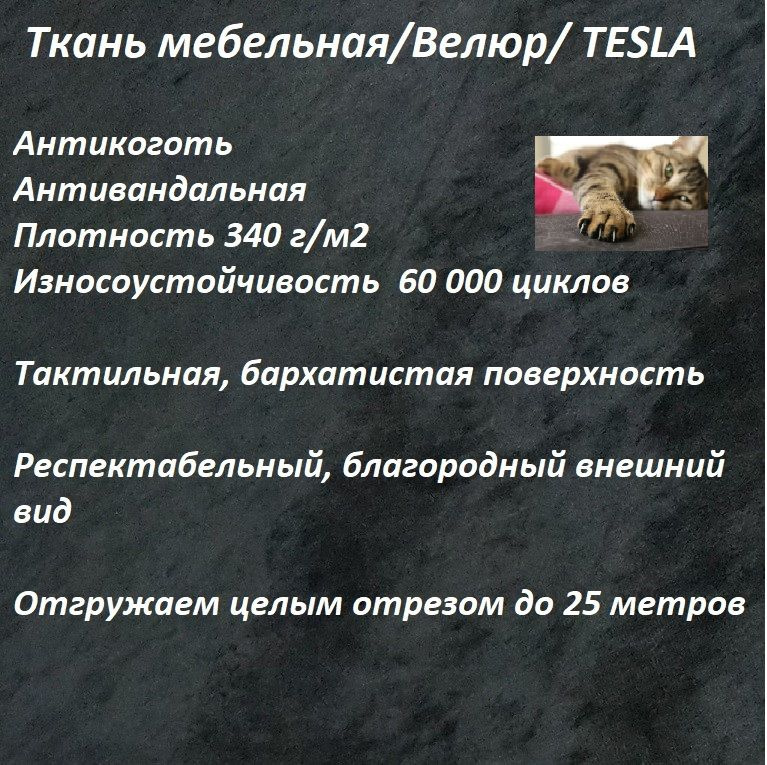 ОТРЕЗ 6 МЕТРОВ Ткань мебельная, велюр, обивочная, антикоготь TESLA_22 черный  #1