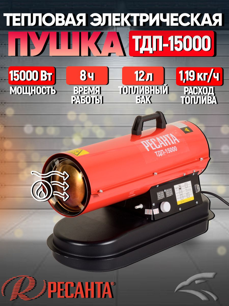 Тепловая дизельная пушка ТДП-15000 Ресанта // 15 кВт; топливо ...