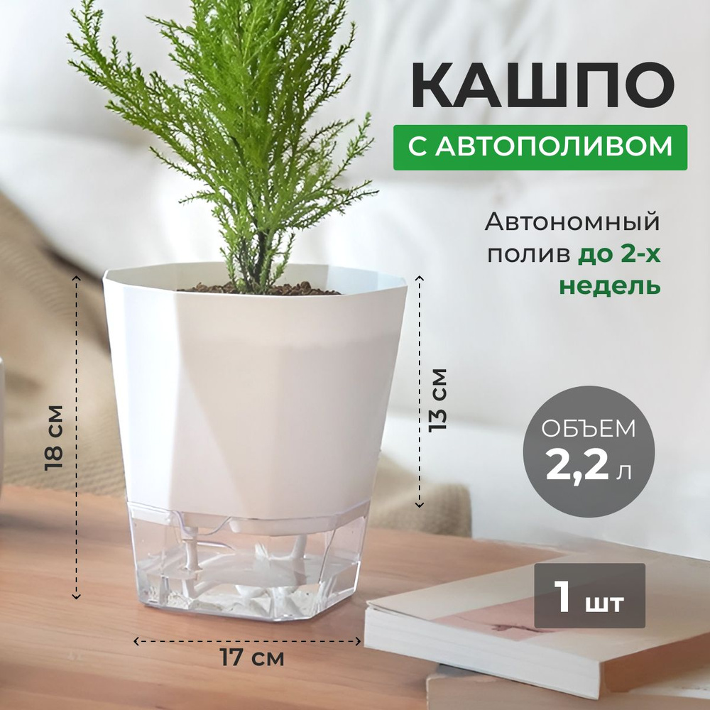Кашпо с фитильной системой автополива 2,2 л купить на OZON по низкой ...