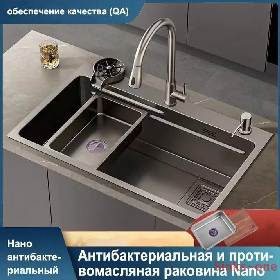 Кухонная мойка из нержавеющей стали 304 nano single 60x45 см, серый металлик Sinks-one  #1