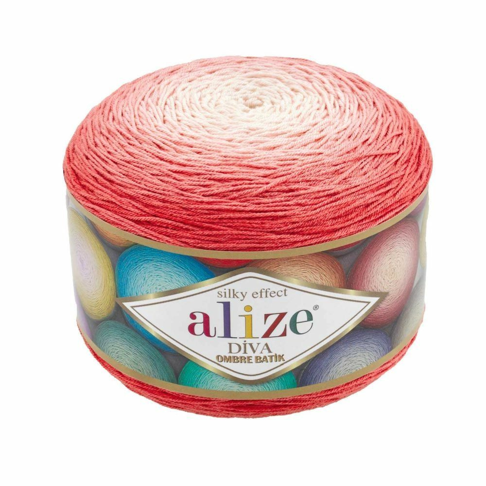 Пряжа DIVA OMBRE BATIK Alize -1моток( 7381 -яр.коралл) 250гр, 875метров, 100% микрофибра. Ализе Дива #1