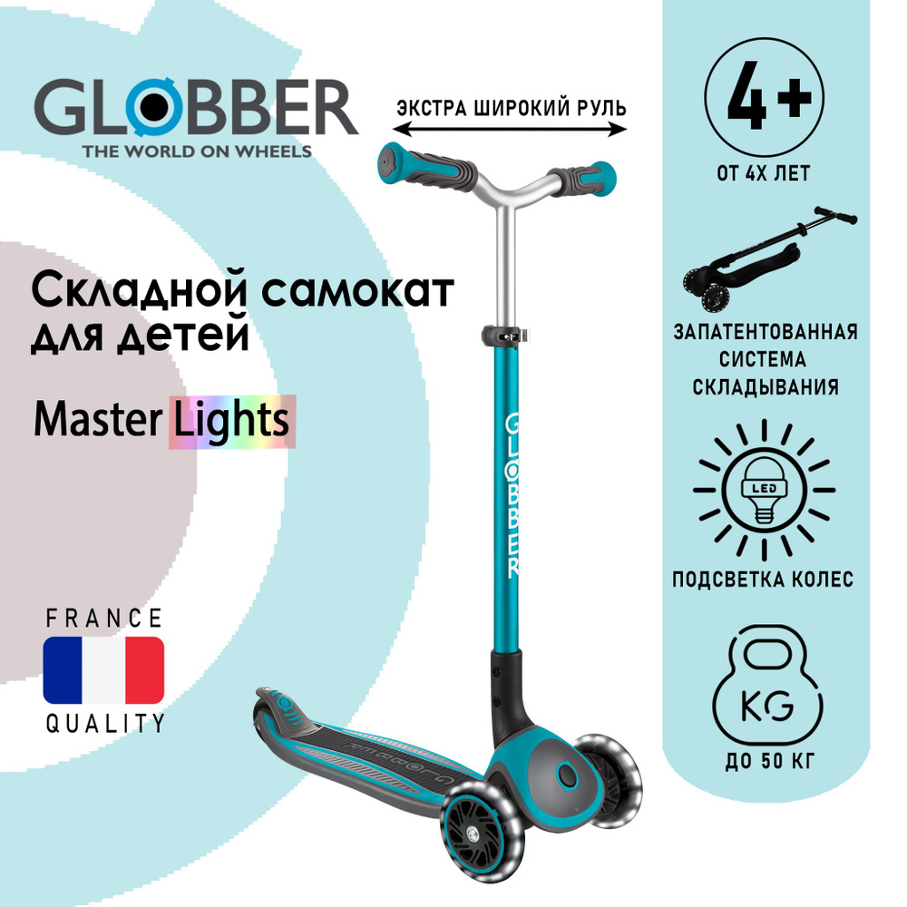 Globber Самокат Master Lights, бирюзовый #1