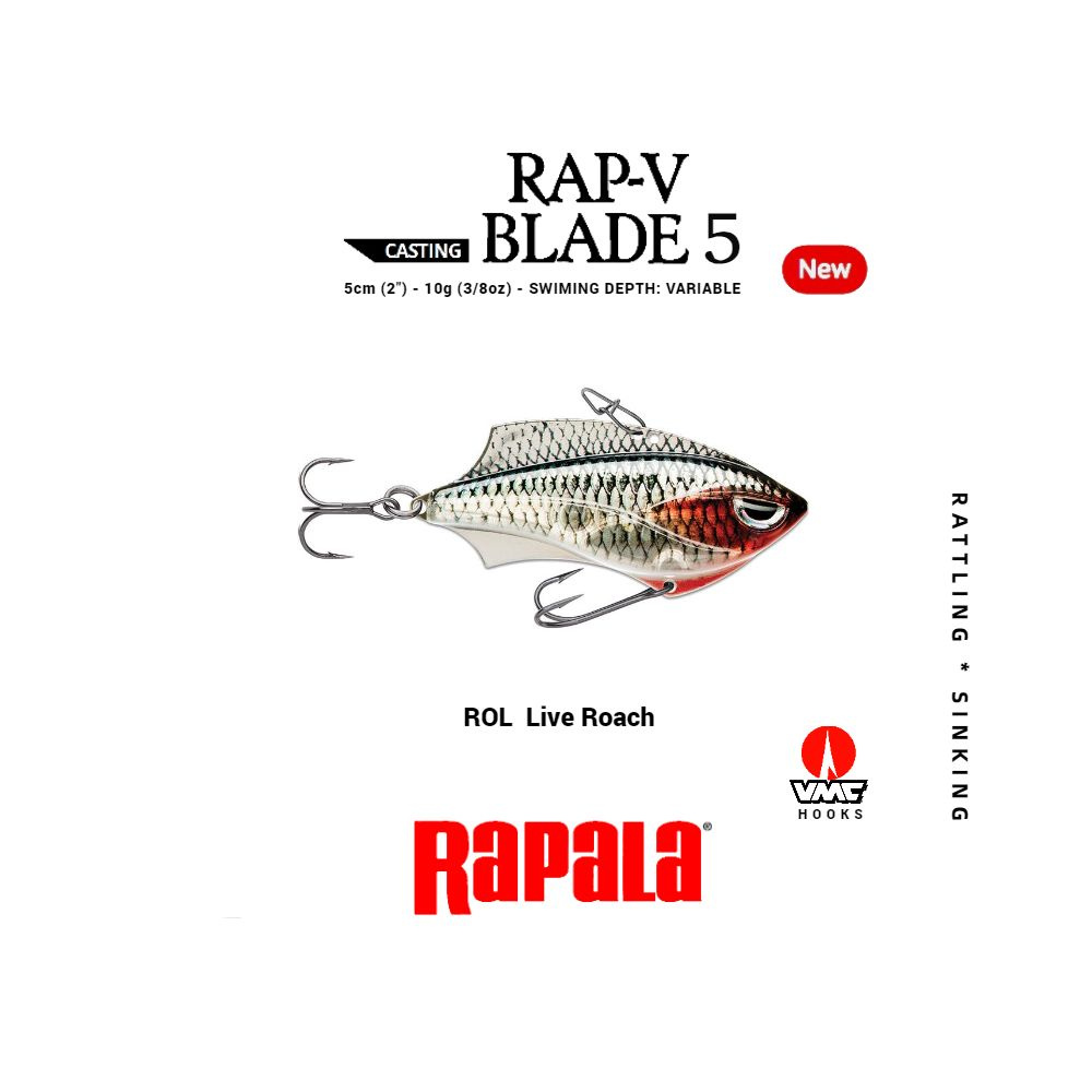 Воблер для рыбалки RAPALA Rap-V Blade 05 цвет ROL на щуку, на судака, на  окуня 5см - 10гр для спиннинга Раттлин (Rattlin) Тонущий (Sinking) заглуб.  - ...