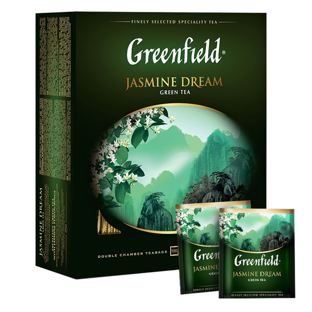 Чай GREENFIELD "Jasmine Dream" зеленый с жасмином, 100 пакетиков в ...