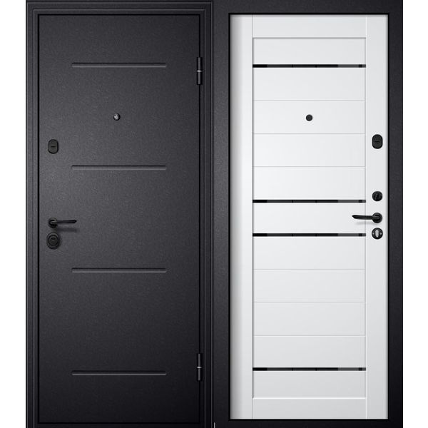 Дверь входная M-3 черный шелк царга-4 ПВХ белый стекло черное 960 левая  #1