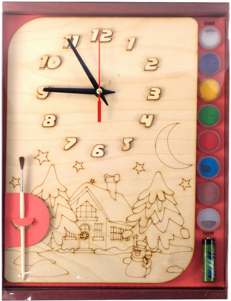 Набор для росписи Нескучные игры Часы "Зимний домик" с циферблатом, с красками (39736)  #1