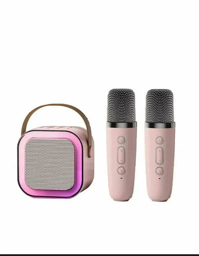 Мини караоке-колонка Ohbo K12 с двумя микрофонами розовый #1