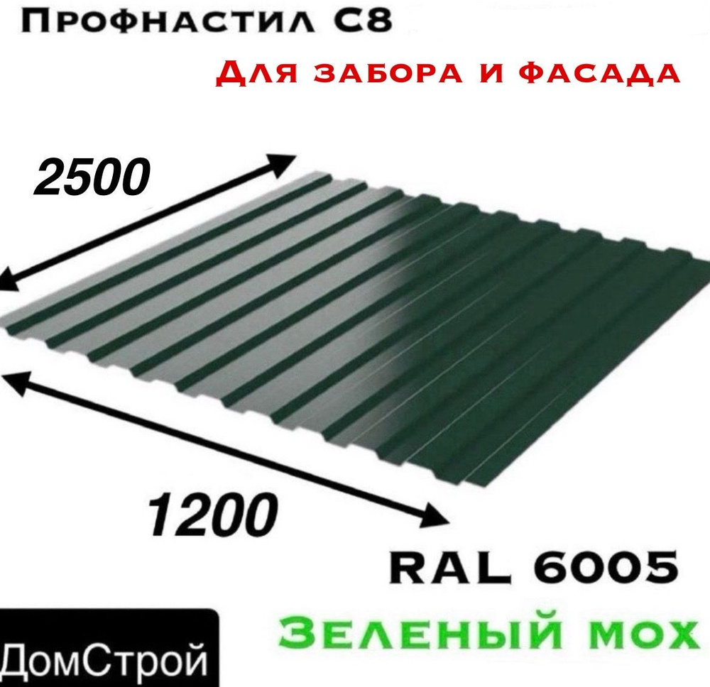 Профнастил С8 2500х1200 0.4мм - купить с доставкой по выгодным ценам в  интернет-магазине OZON (1495482384)