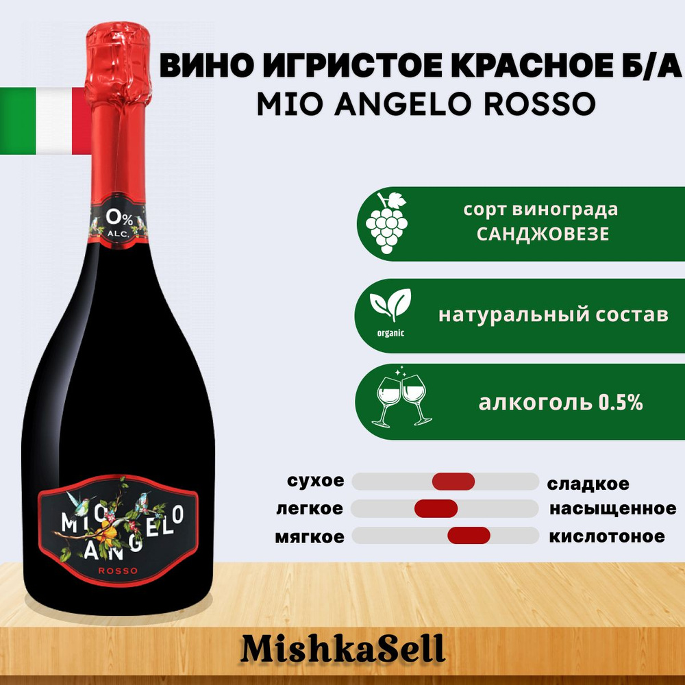 Вино безалкогольное игристое красное Mio Angelo Rosso - купить с доставкой  по выгодным ценам в интернет-магазине OZON (837198486)