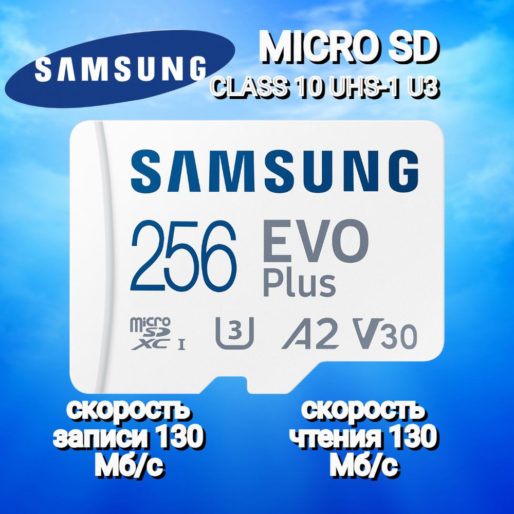 Карта памяти Samsung Evo Plus 256 ГБ micro SD UHS-1 U3 класс 10 ...