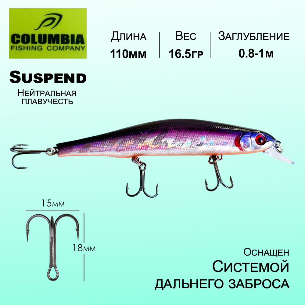 Воблер Columbia Fishing 110мм / 16.5гр / 0.8-1м Orbit Нейтральный Suspend Суспендер Minnow Мелководный #1