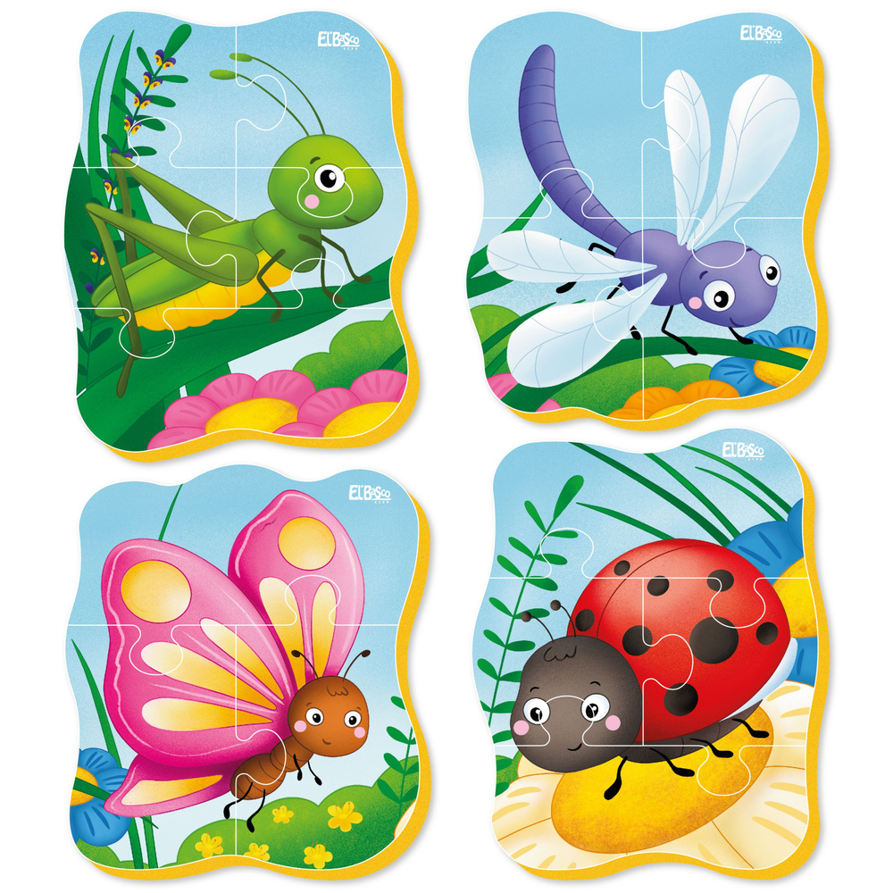 Мягкие развивающие пазлы Букашки - Насекомые ElBascoKids , 4 картинки ...