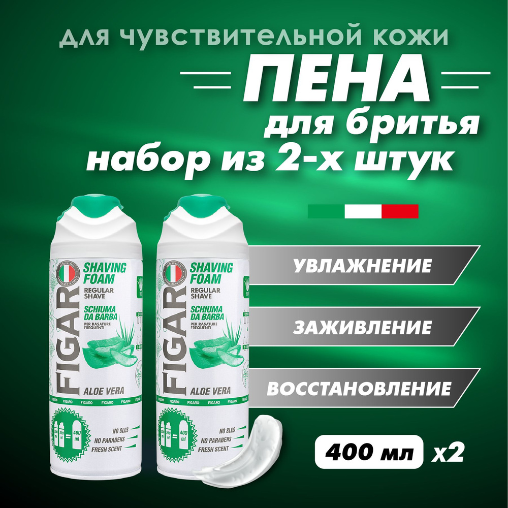 FIGARO Пена для бритья ALOE VERA 400 мл, 2 шт - купить с доставкой по ...
