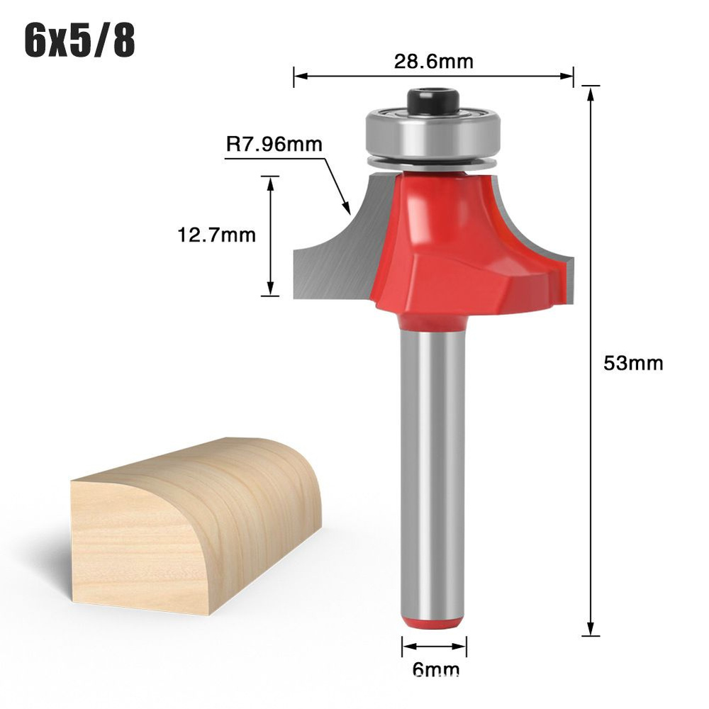 фреза кромочная по дереву с вершина подшипником 28.6 x 12.7 мм,R 7.96 мм,хвостовик 6 мм  #1