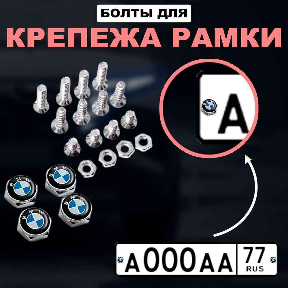 Болты крепления номерного знака с логотипом BMW компл. 4 шт бело-голубой  #1