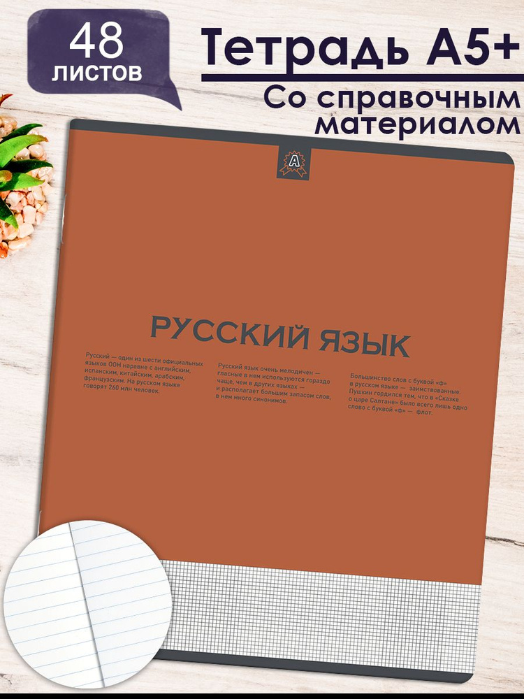 Тетрадь предметная А5+ "НЕСКУЧНАЯ КЛАССИКА" РУССКИЙ ЯЗЫК. в мягком софт-тач переплёте, линия 48л.  #1