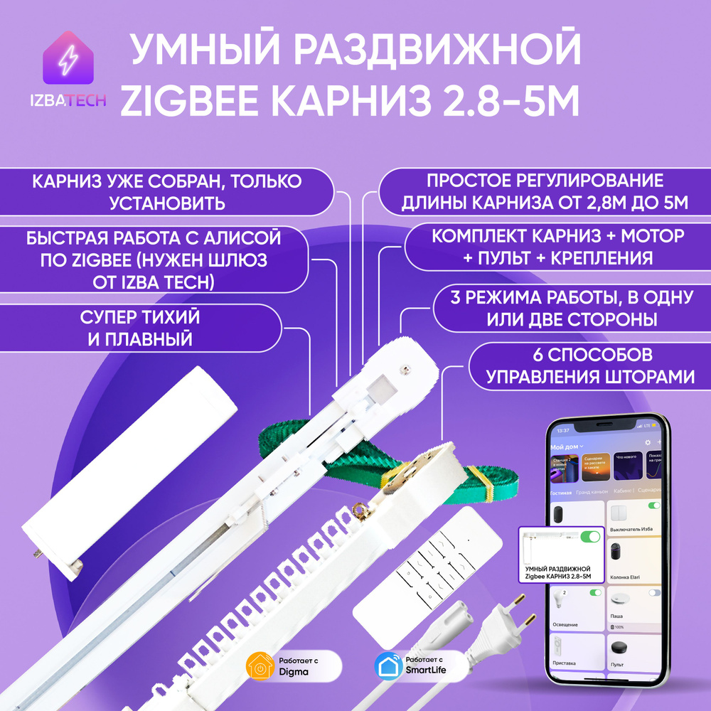 Умный раздвижной 2.8-5м карниз для Алисы WIFI+RF: мотор + пульт, 6 способов  открытия штор в одну или разные стороны - купить с доставкой по выгодным  ценам в интернет-магазине OZON (1180354788)