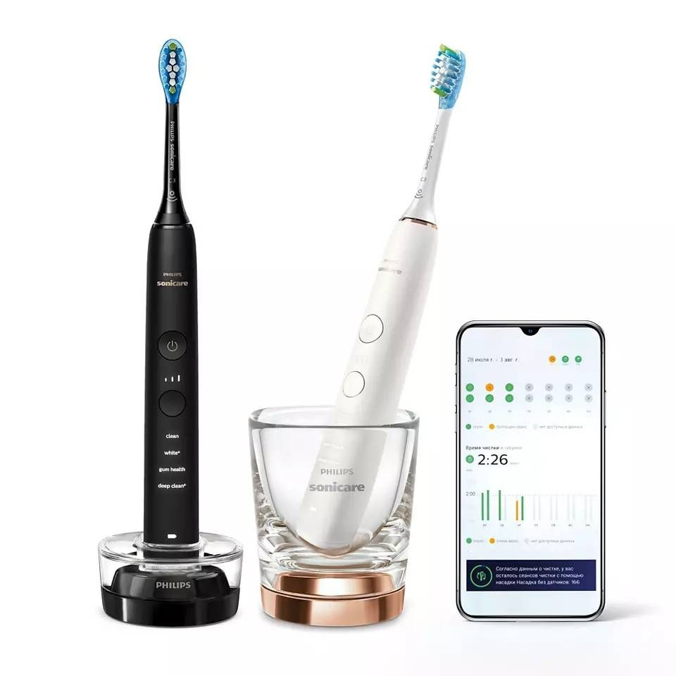 Электрическая зубная щетка Philips HX9914/57 Sonicare Diamond Clean, черный + белый  #1