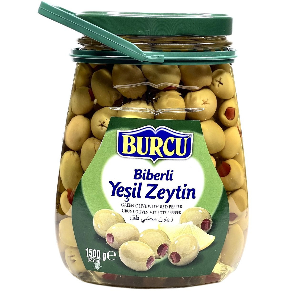 Зеленые оливки Burcu фаршированные перцем 1500гр Турция - купить с ...