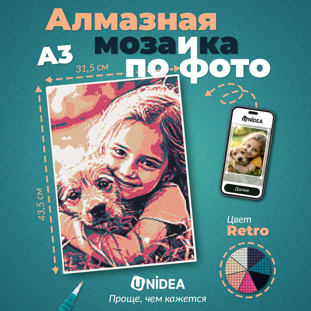 UNIDEA Алмазная мозаика по фотографии А3 RETRO - купить с доставкой по  выгодным ценам в интернет-магазине OZON (1564948524)