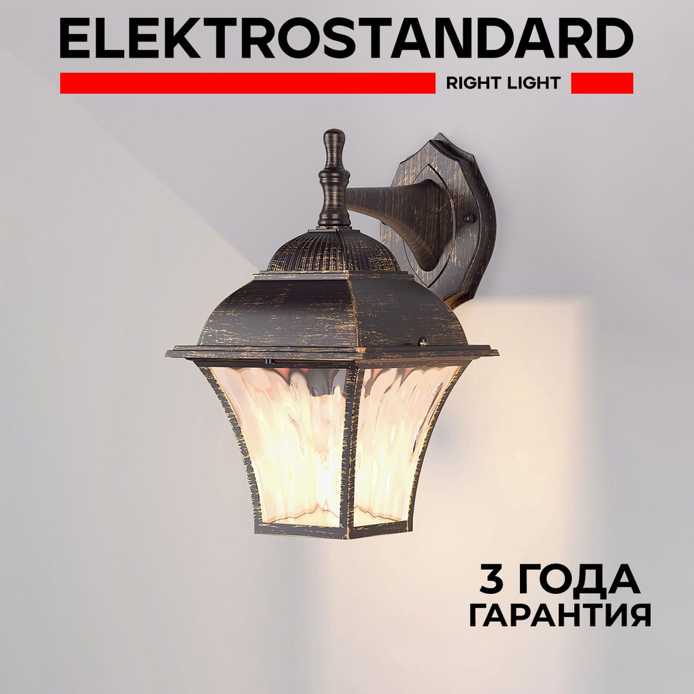 Уличный светильник настенный в классическом стиле Elektrostandard Apus D IP33 черное золото  #1