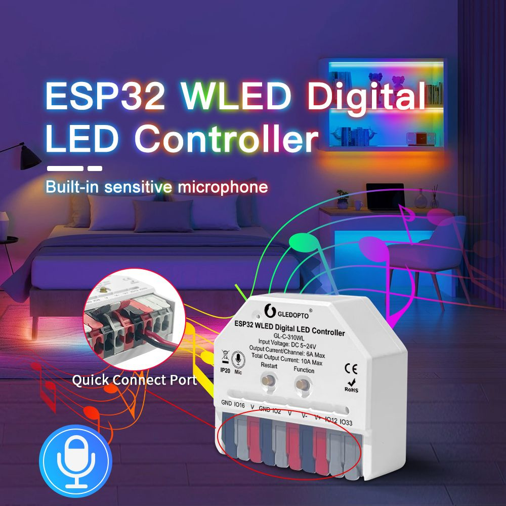 Gledopto ESP32 Mini WLED - контроллер с микрофоном DIY Динамический режим музыки Цифровой WS2811 WS2812 #1