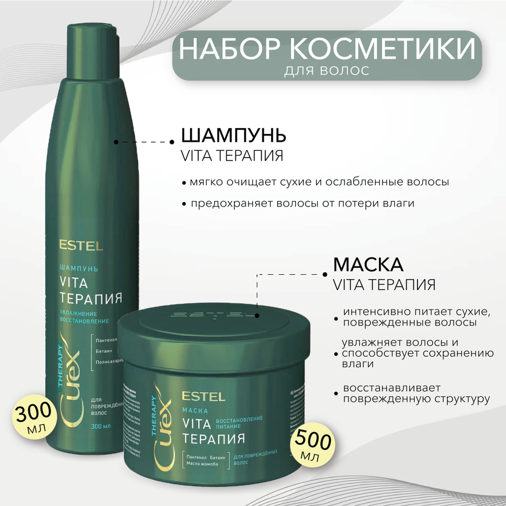 ESTEL PROFESSIONAL CUREX THERAPY Комплект Vita-терапия для повреждённых волос Шампунь 300 мл + Маска #1