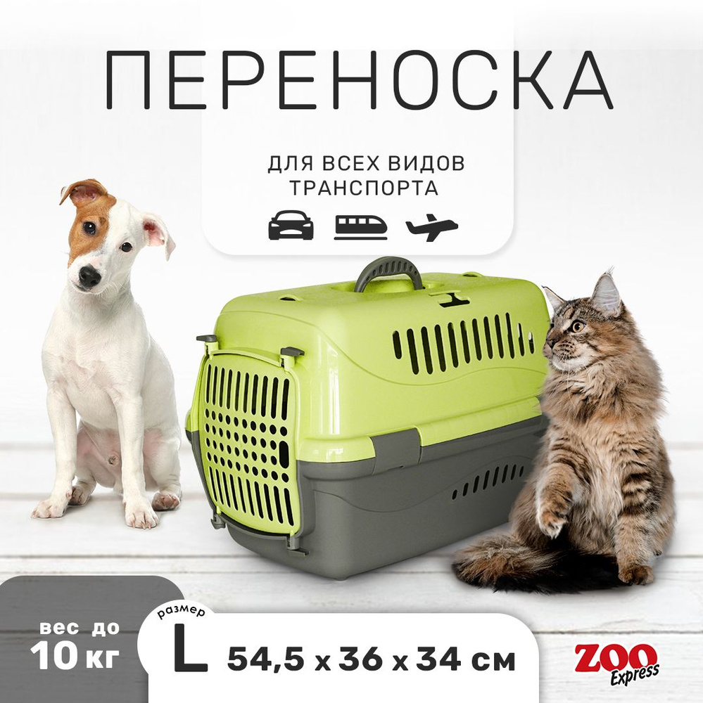 Клиппер-переноска для кошек и собак ZOOexpress Турне 54,5х36х34 см (L), с непрозрачной дверцей, зелёная #1