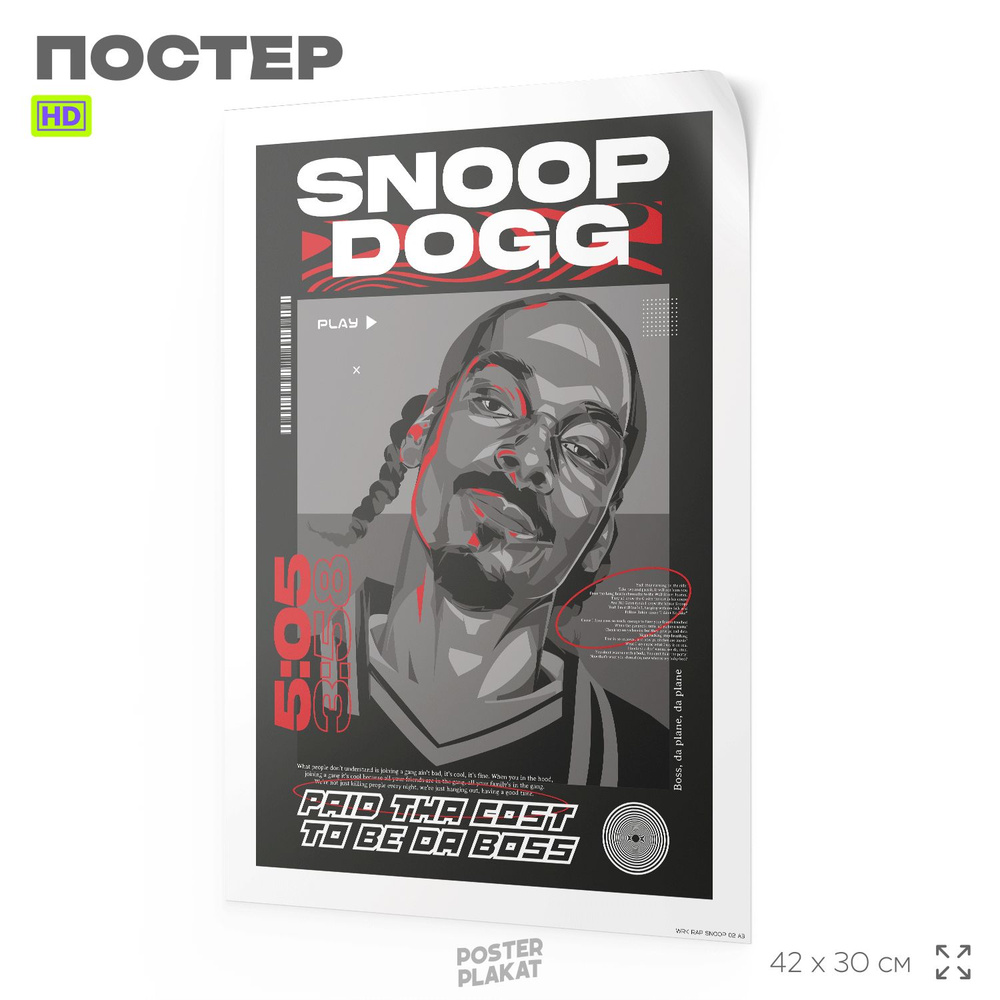 Постер SNOOP DOG Снуп Дог на стену для интерьера, музыкальный, хип-хоп артисты, рэп, А3 (42 х 30 см), #1