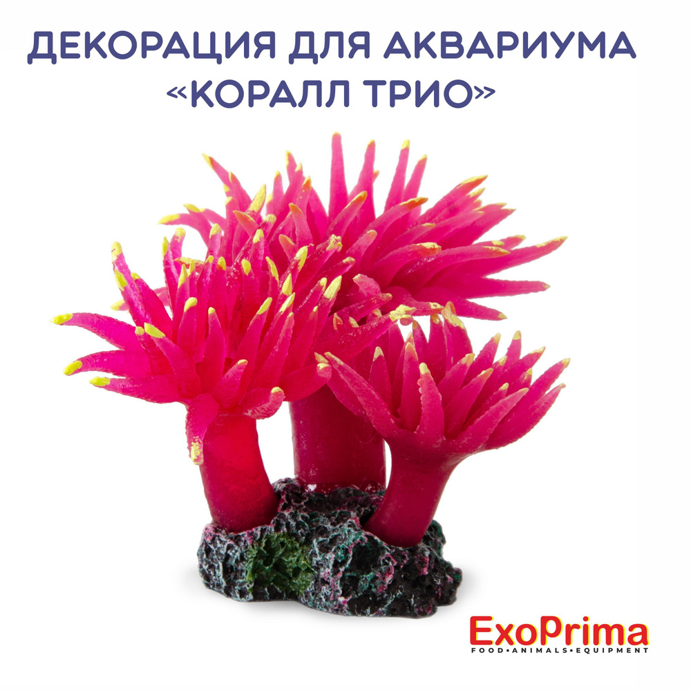 Декорация для аквариума EXOPRIMA "Коралл трио" силикон, розовая, 10х7,5х7,5см  #1