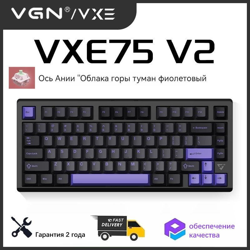 VXE Игровая клавиатура беспроводная VGN VXE75 V2, Английская раскладка, черный, фиолетовый  #1