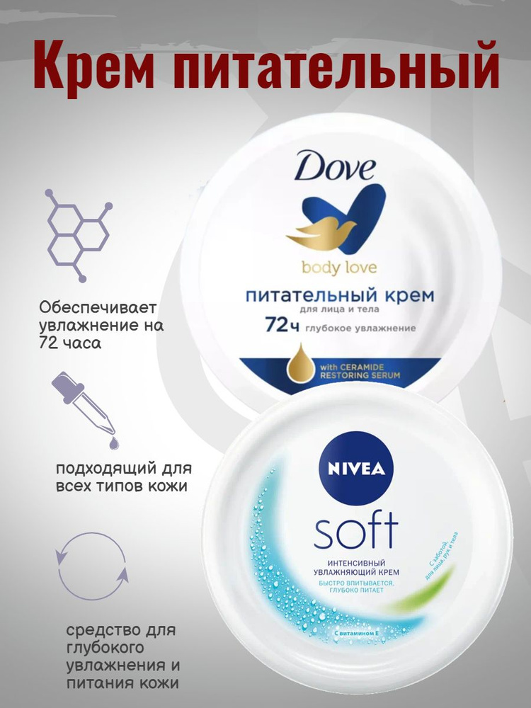 Набор Интенсивный увлажняющий крем NIVEA Soft, 200мл,Крем DOVE питательный для лица и тела, 150 мл  #1