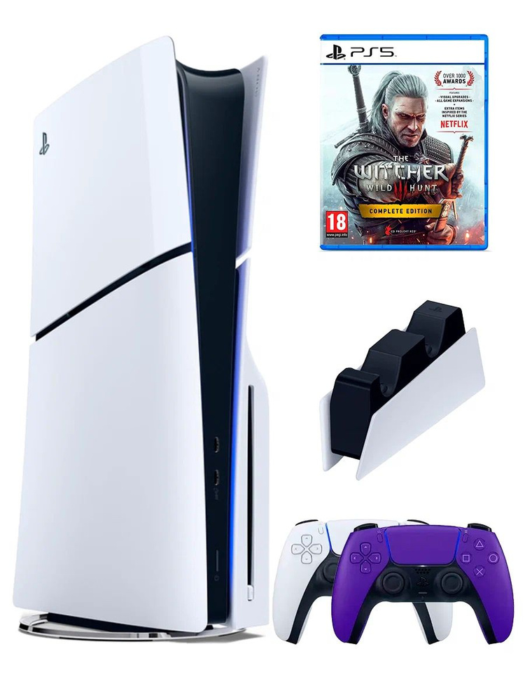 PS5 (ПС5) Игровая приставка Sony PlayStation 5 Slim +2-й геймпад(фиолетовый)+зарядное+игра Witcher 3, #1