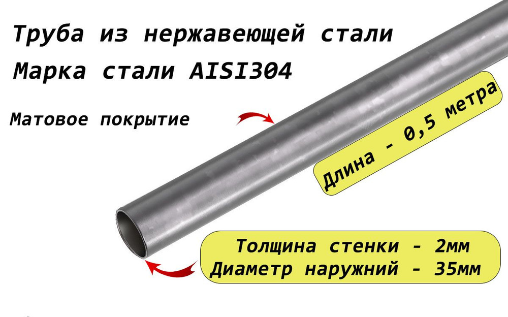 Труба круглая 35х2мм из нержавеющей стали AISI304 - 0,5 метра (матовая)  #1