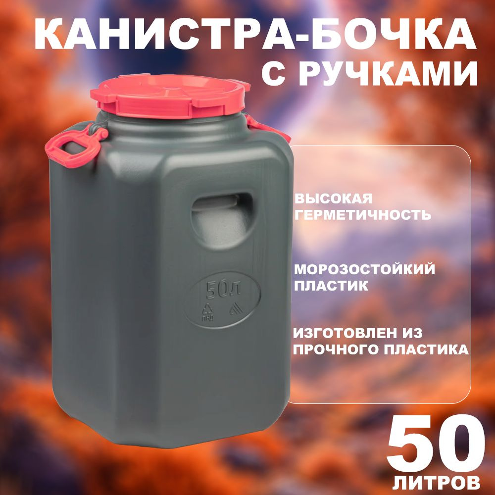 Канистра-бочка "Эконом" 50 литров, пластиковая с ручками и герметичной ...
