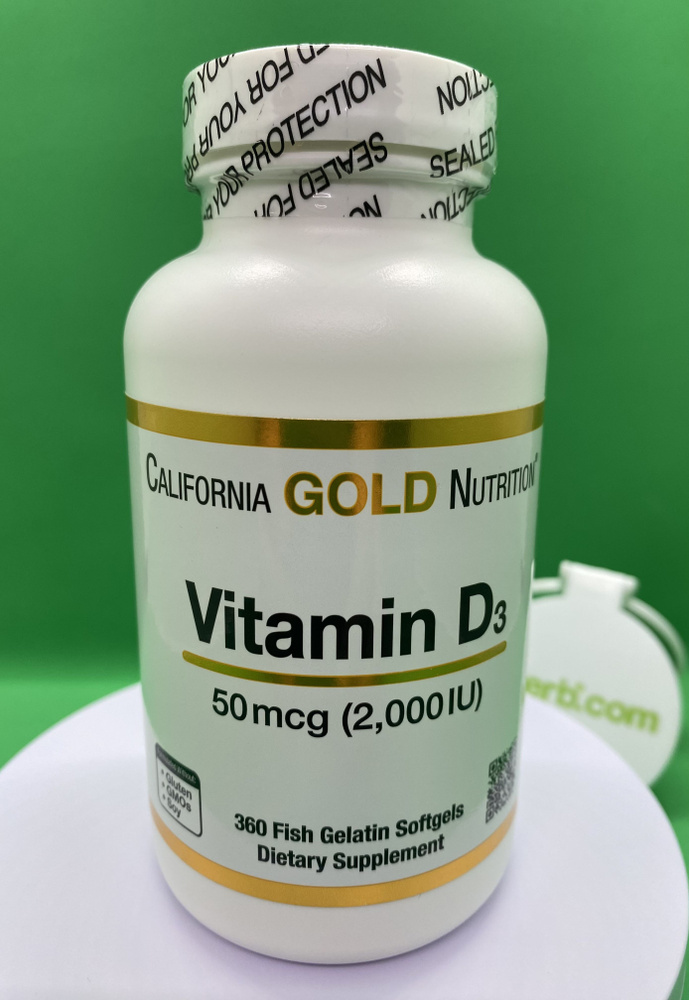 Витамин D3, 50 мкг (2000 МЕ), 360 рыбно-желатиновых капсул, California Gold Nutrition, витамин D3, 50 #1