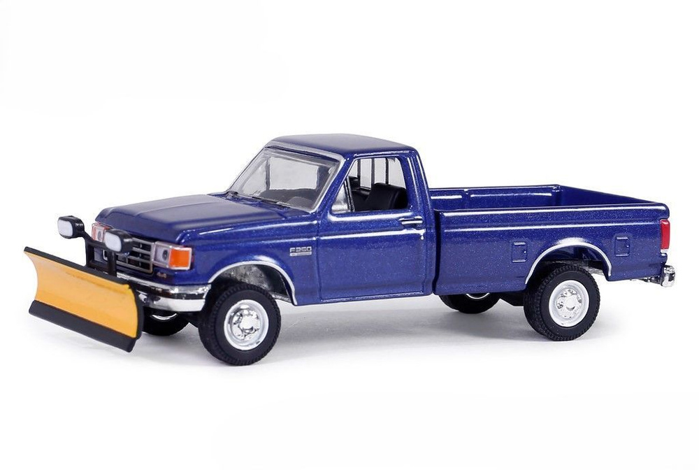 Коллекционная модель Greenlight FORD F-250 XL 4x4 пикап со снежным отвалом 1991 Deep Shadow Blue Metallic #1