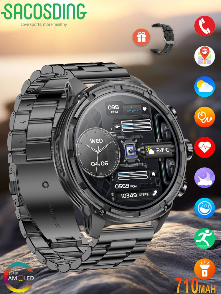 SACOSDING Умные часы smart watch of 99, Черная сталь #1