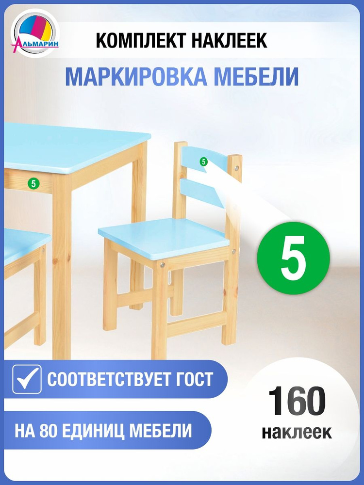 Набор наклеек для маркировки мебели в детском саду и школе по СанПин кружки с цифрами (зеленая) (160шт.) #1