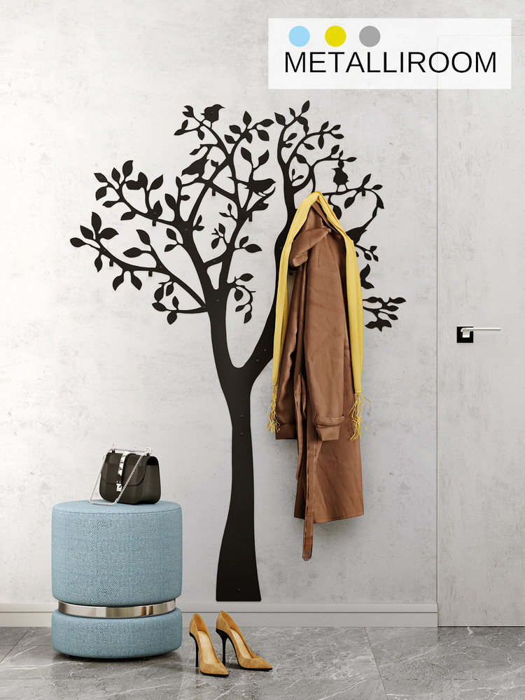 Вешалка настенная Metalliroom металлическая в форме дерева, цвет черный #1