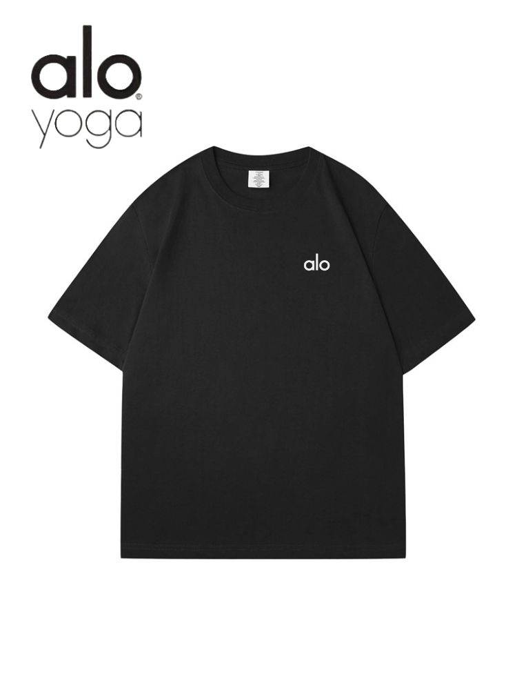Футболка Alo Yoga Мужчины и женщины хлопковая майка с круглым воротником ,короткие рукава, расклешенный #1