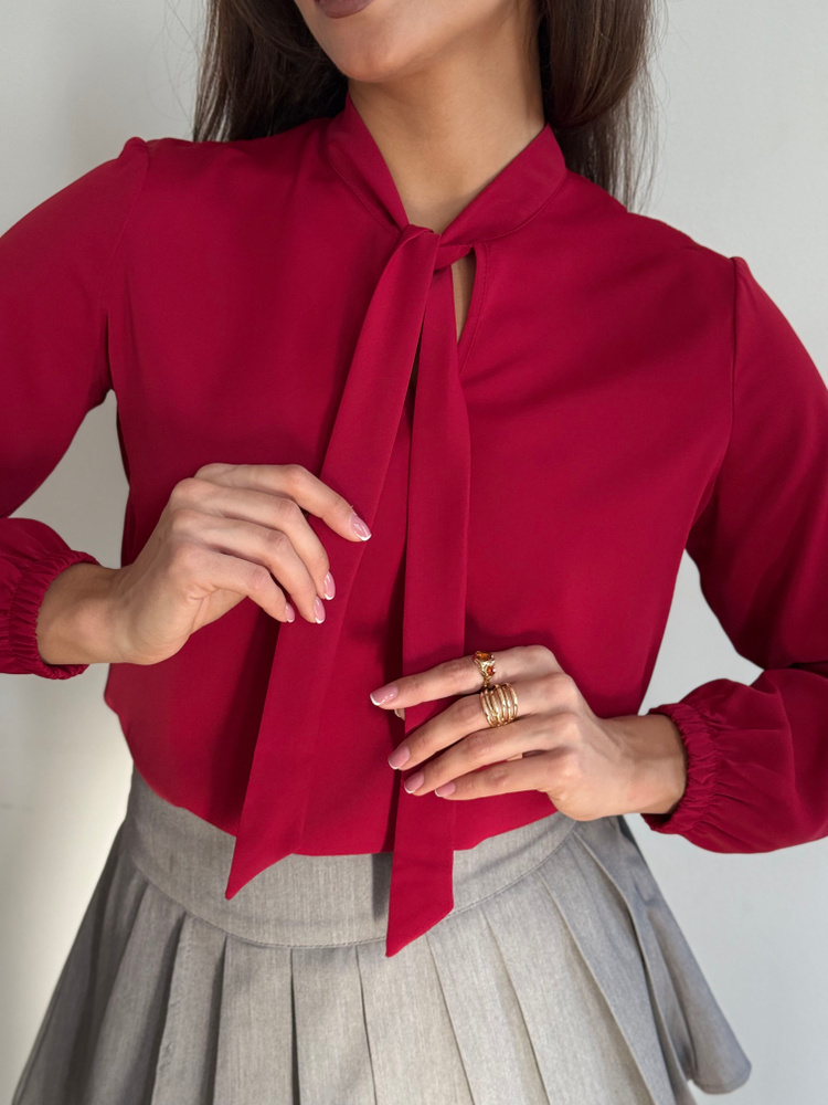 Блузка Женский OMBER бордовый, красный Вискоза, Полиэстер Рюши ...