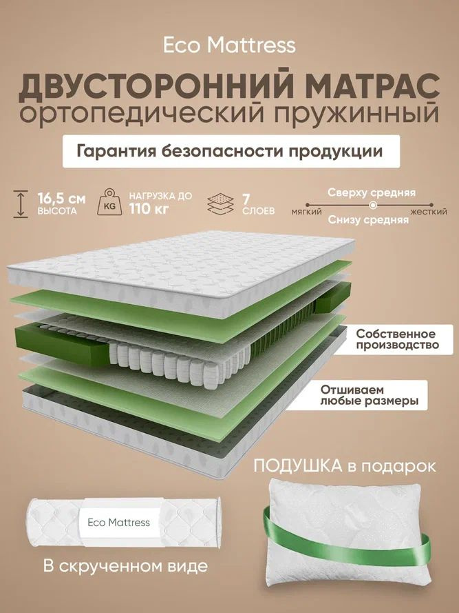 Ортопедический матрас Eco Mattress Comfort12 Sk 100х200 см, матрас пружинный, дачный, ппу, полуторный, #1