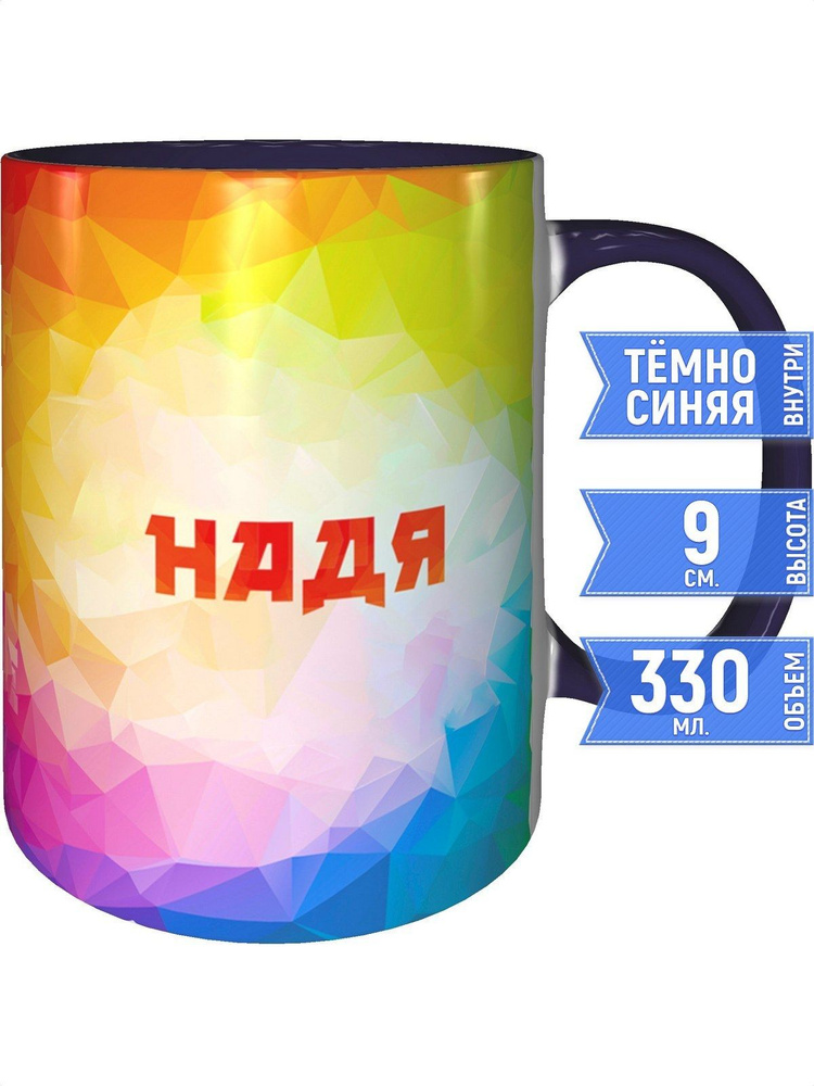 Кружка именная Надя - внутри и ручка фиолетовая #1